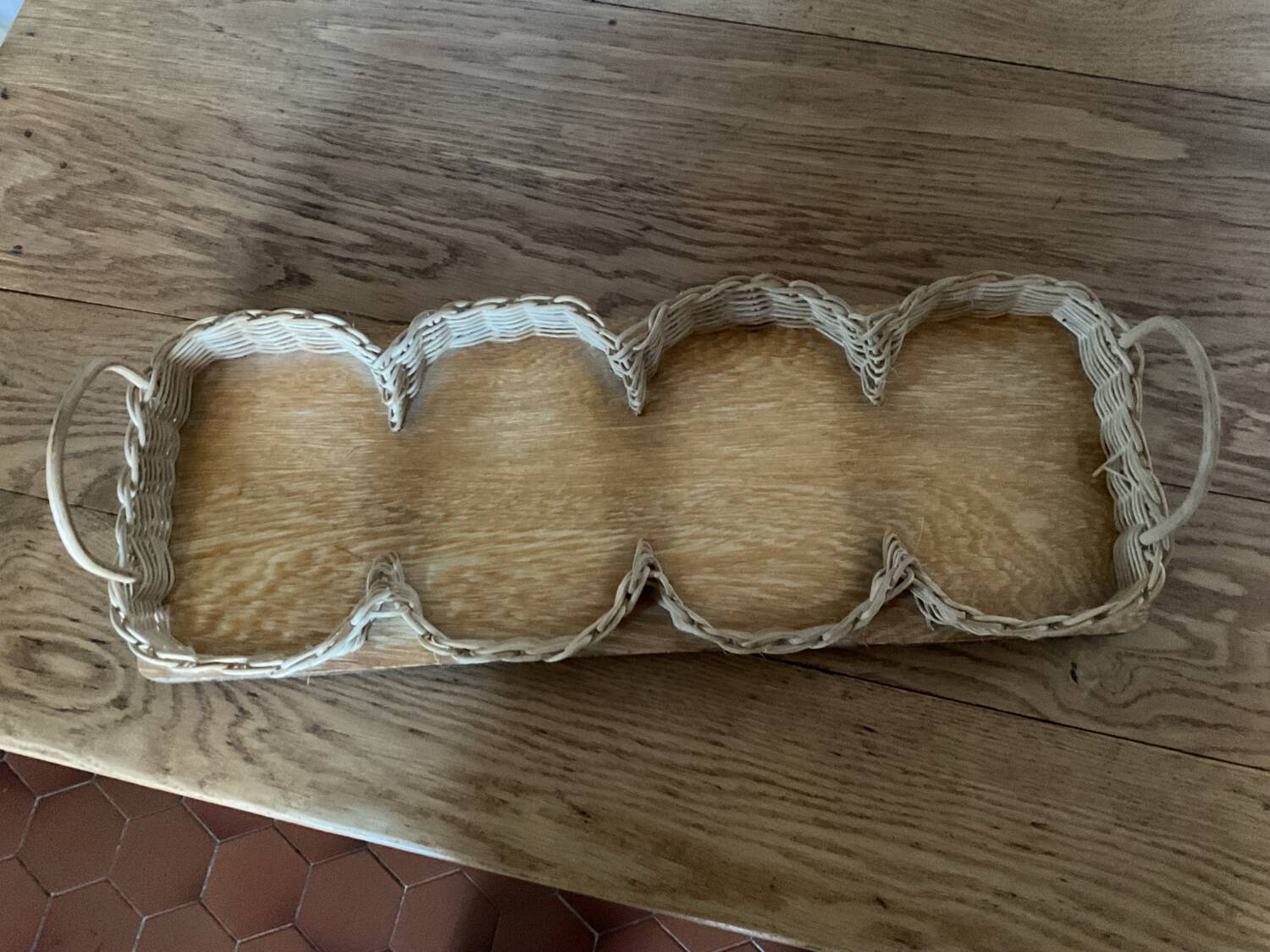 Vintage wicker and wood serving tray