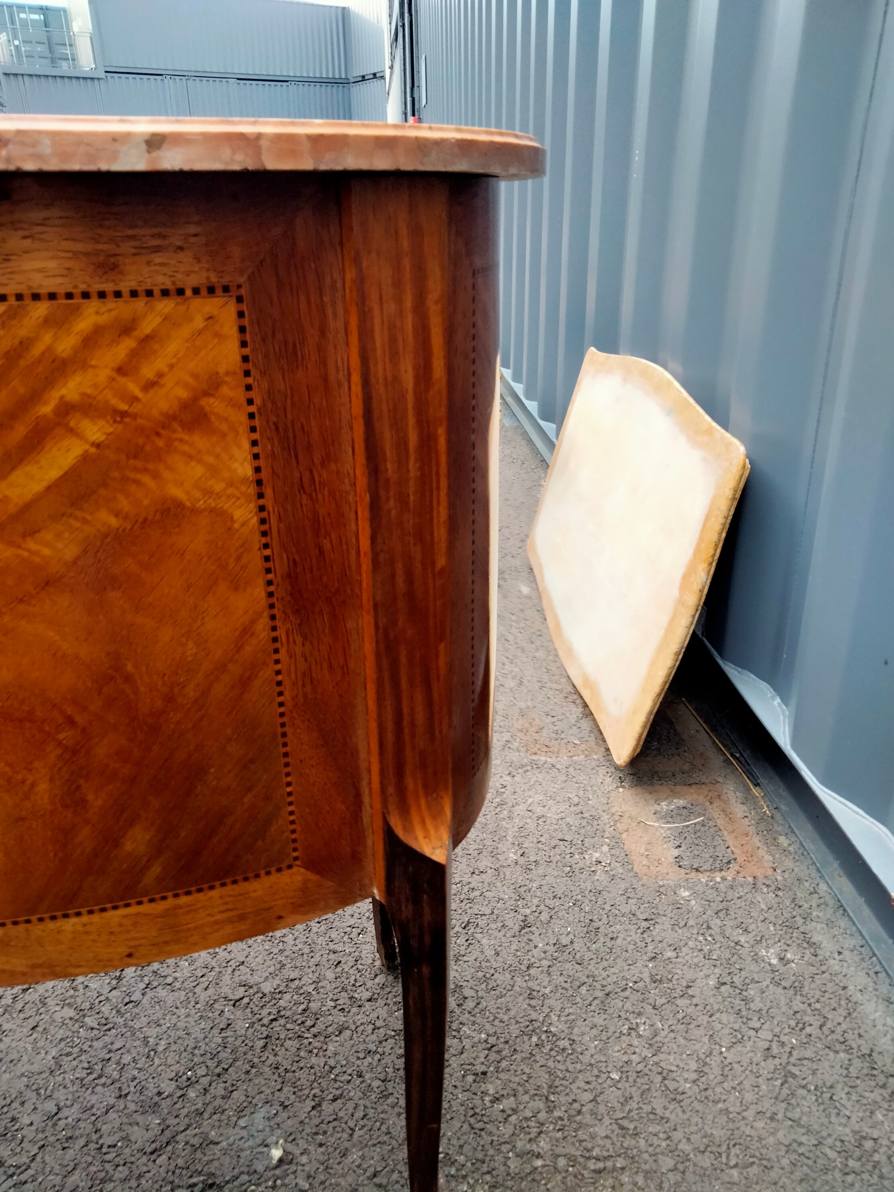 Chest of drawers old marquetry marble top style louis xvi