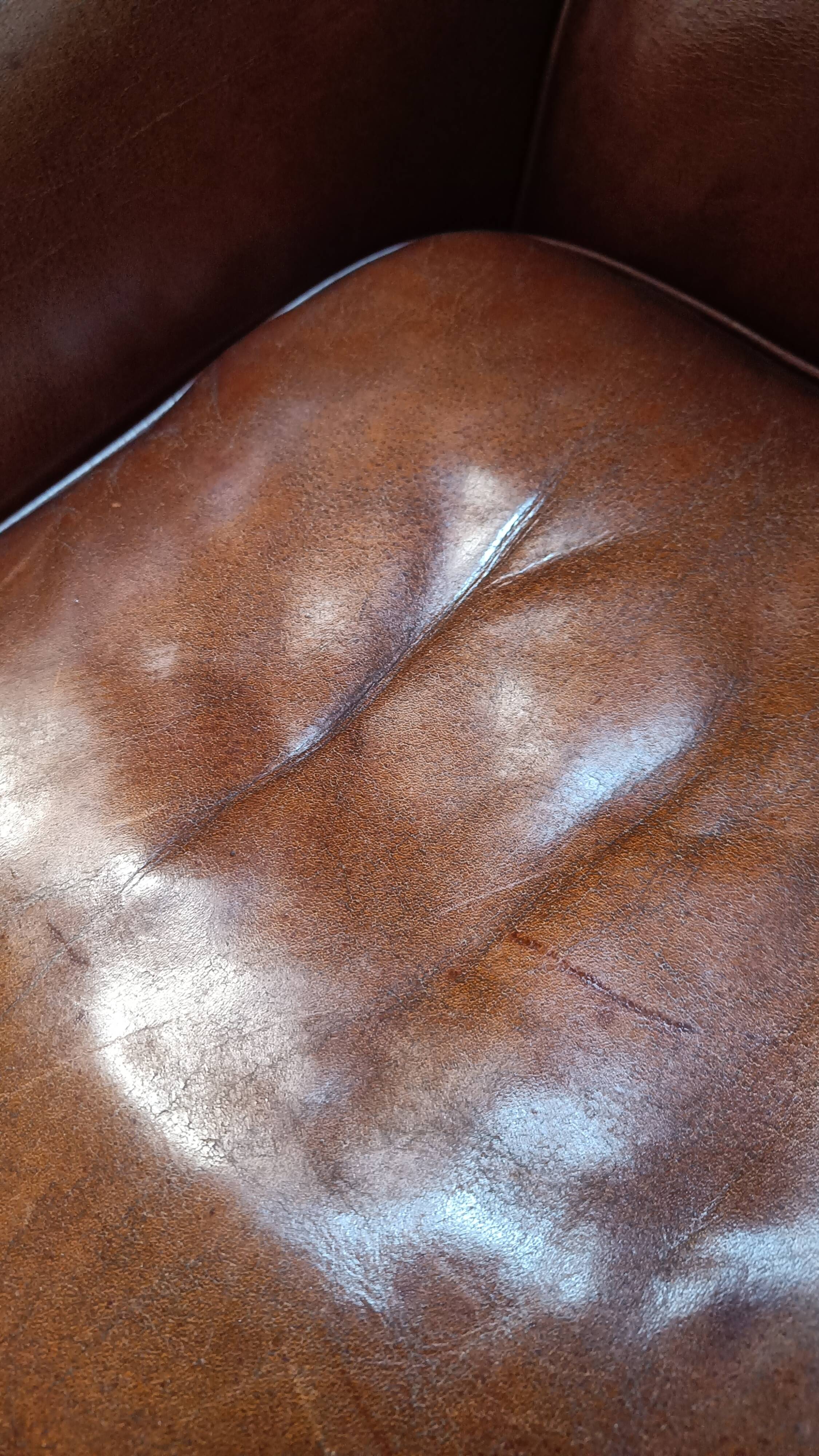 Armchair Made from Cognac-Colored Cowhide Leather