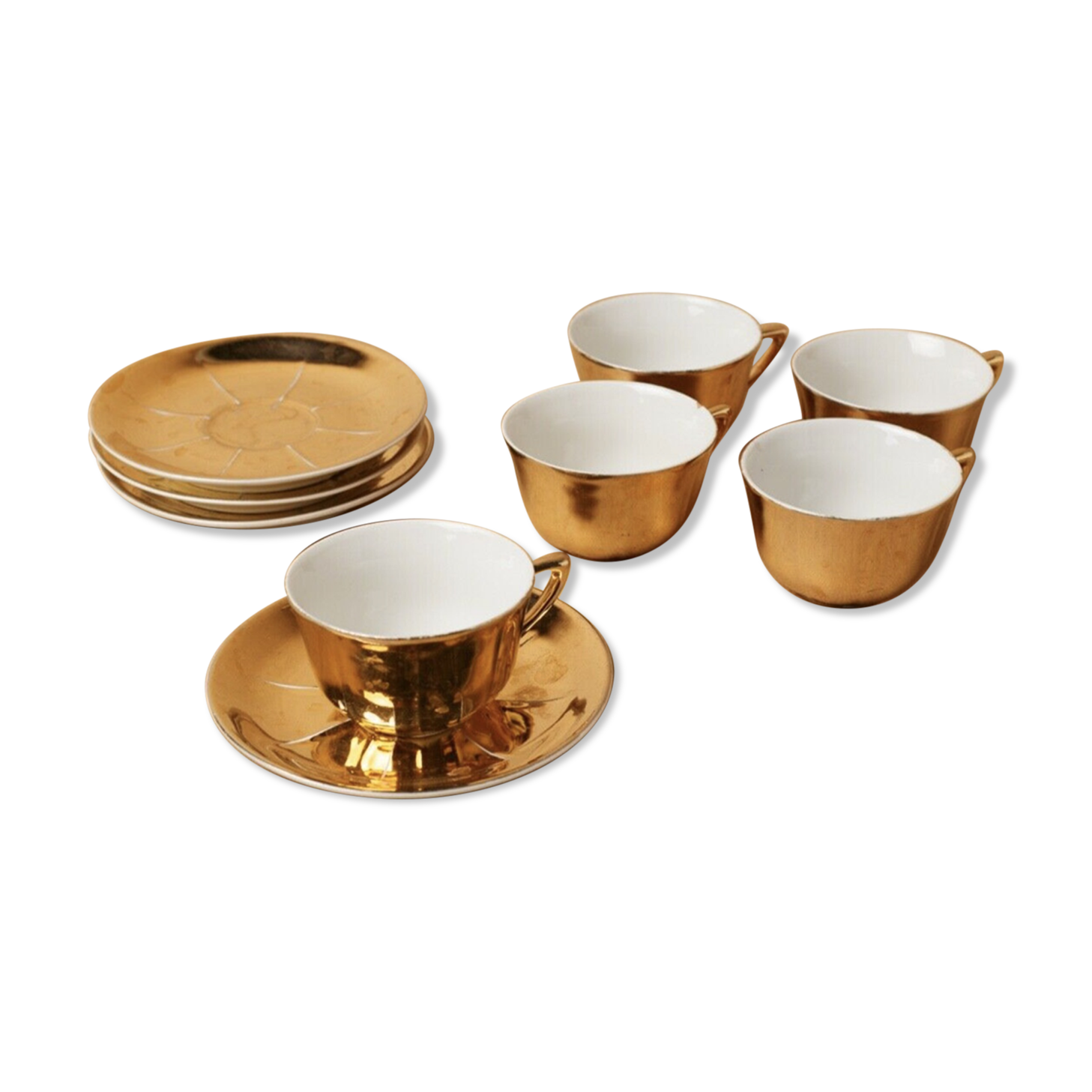 Lot 5 cups coffee porcelain gilded 1970 1980