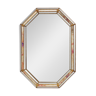 Miroir octogonal de style vénitien marqué MGB, Planilux, Cristanola, Espagne