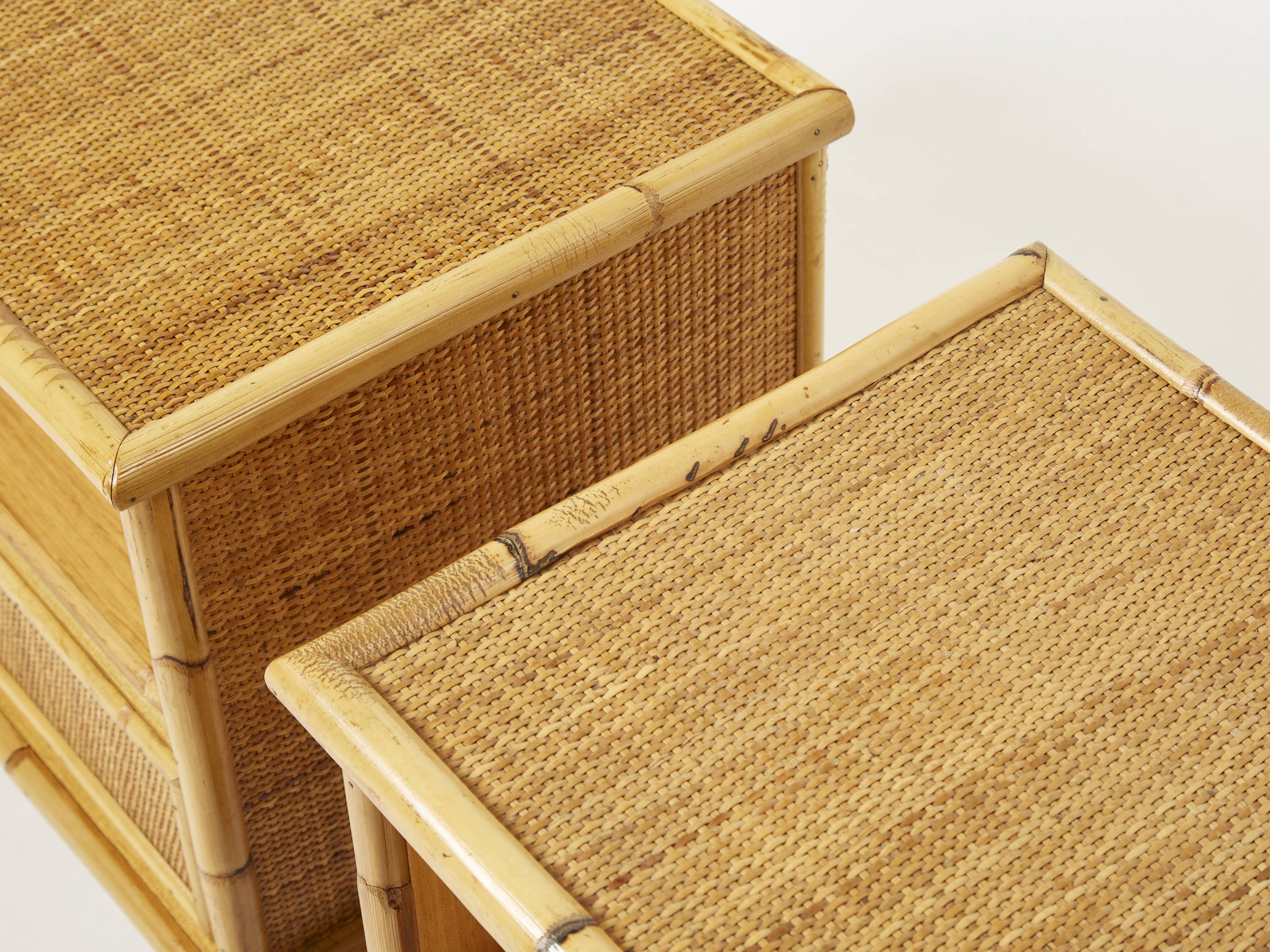 Pair of Italian bedside tables Dal Vera bamboo rattan brass 1970