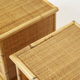 Pair of Italian bedside tables Dal Vera bamboo rattan brass 1970