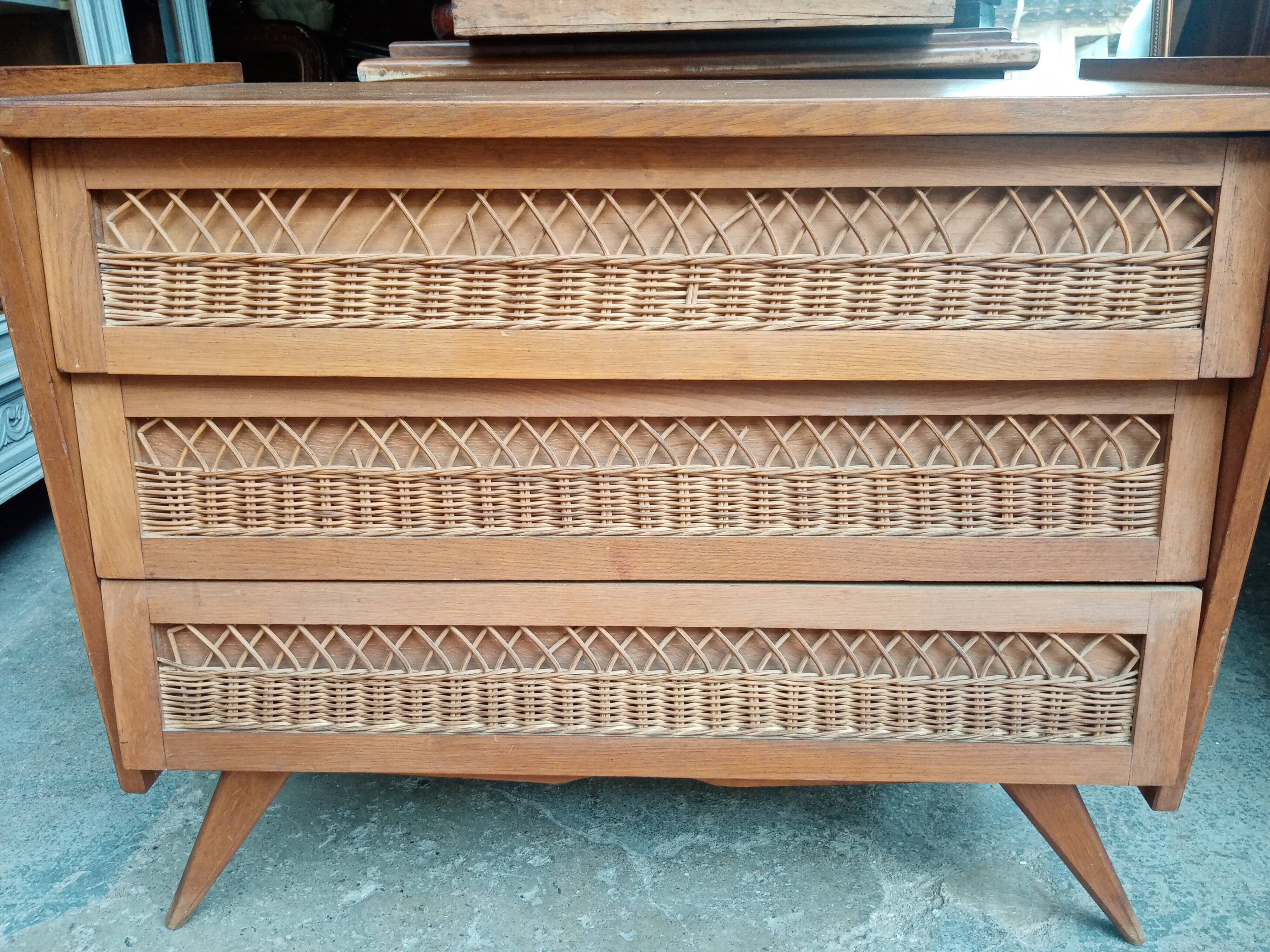 Chest of drawers vintage foot compass 3 drawers