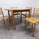 Danish ensemble transformable table 114 cm / 154 + 4 modernist chairs from the 1970s.