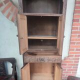 Set 3 pieces furniture, armchair and carved wooden stool