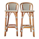 Pair of vintage Gatti bar stools in two-tone rattan and caning.