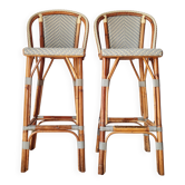 Paire de tabourets de bar vintage Gatti en rotin et cannage bicolore