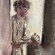 Signed pastel painting "Breakfast at Sunrise" approximately 30x21 cm on paper.