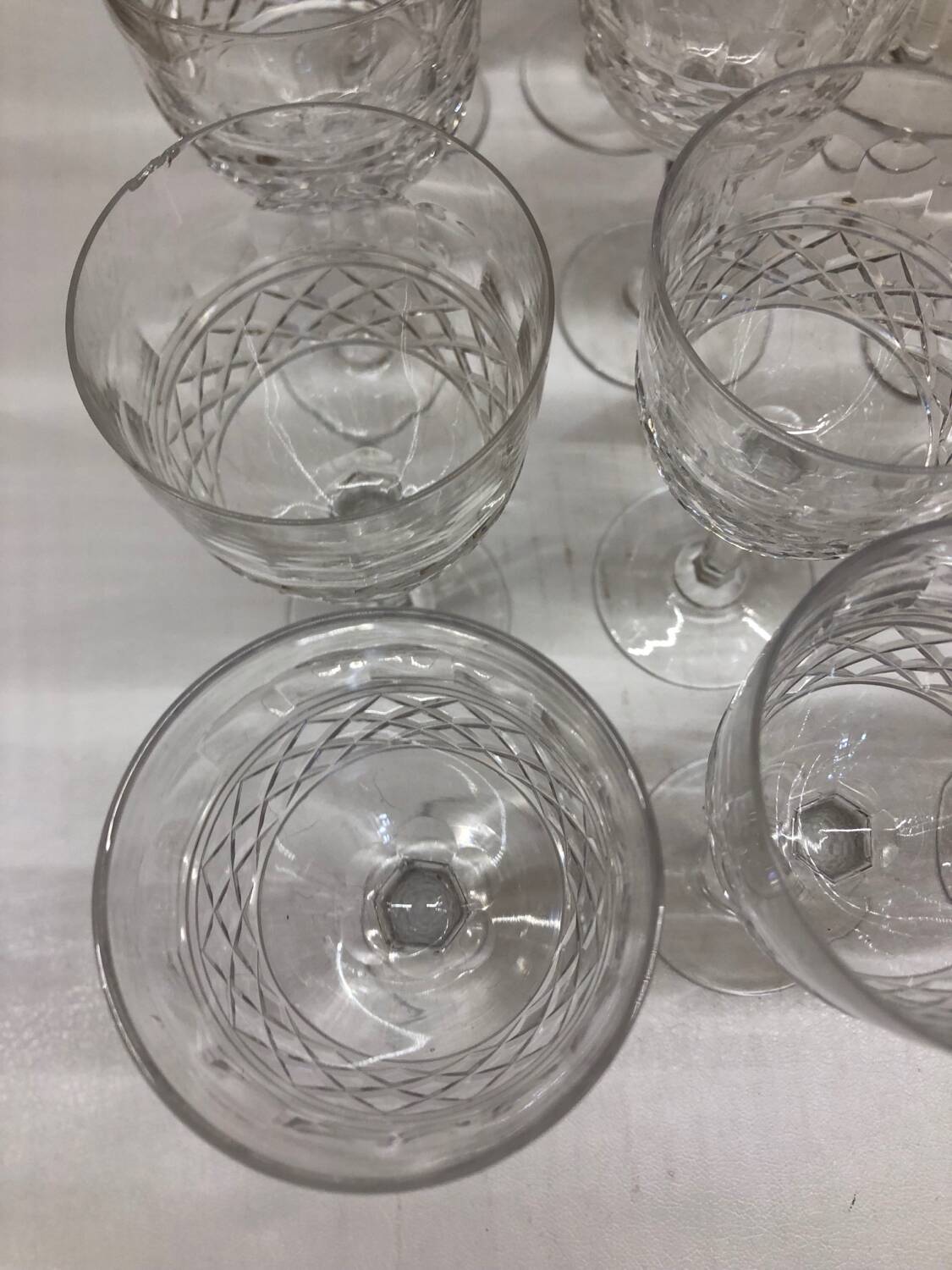 Set of 12 cut crystal stemmed glasses from the Nancy crystal factory, art deco