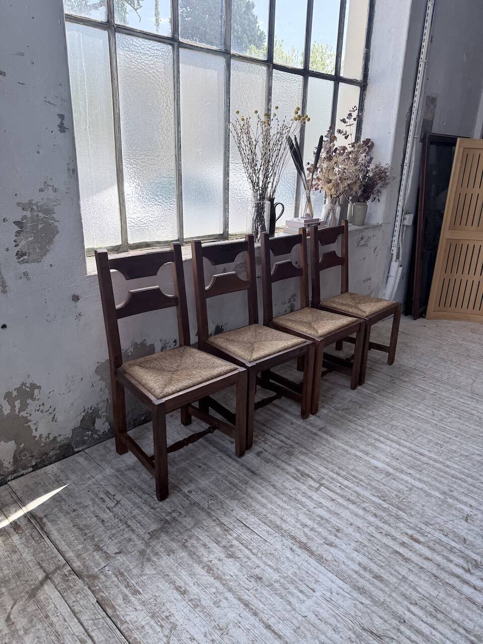 Set 4 chaises rustiques chêne De puydt, Belgique 1970