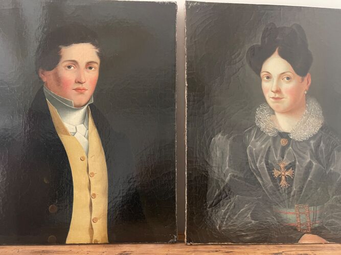 Duo de portraits d'un jeune couple peinture sur huile