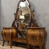 Venetian Louis XV style marquetry psyche cabinet
