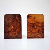 Serre-livres Art Déco en bois de ronce massif poli