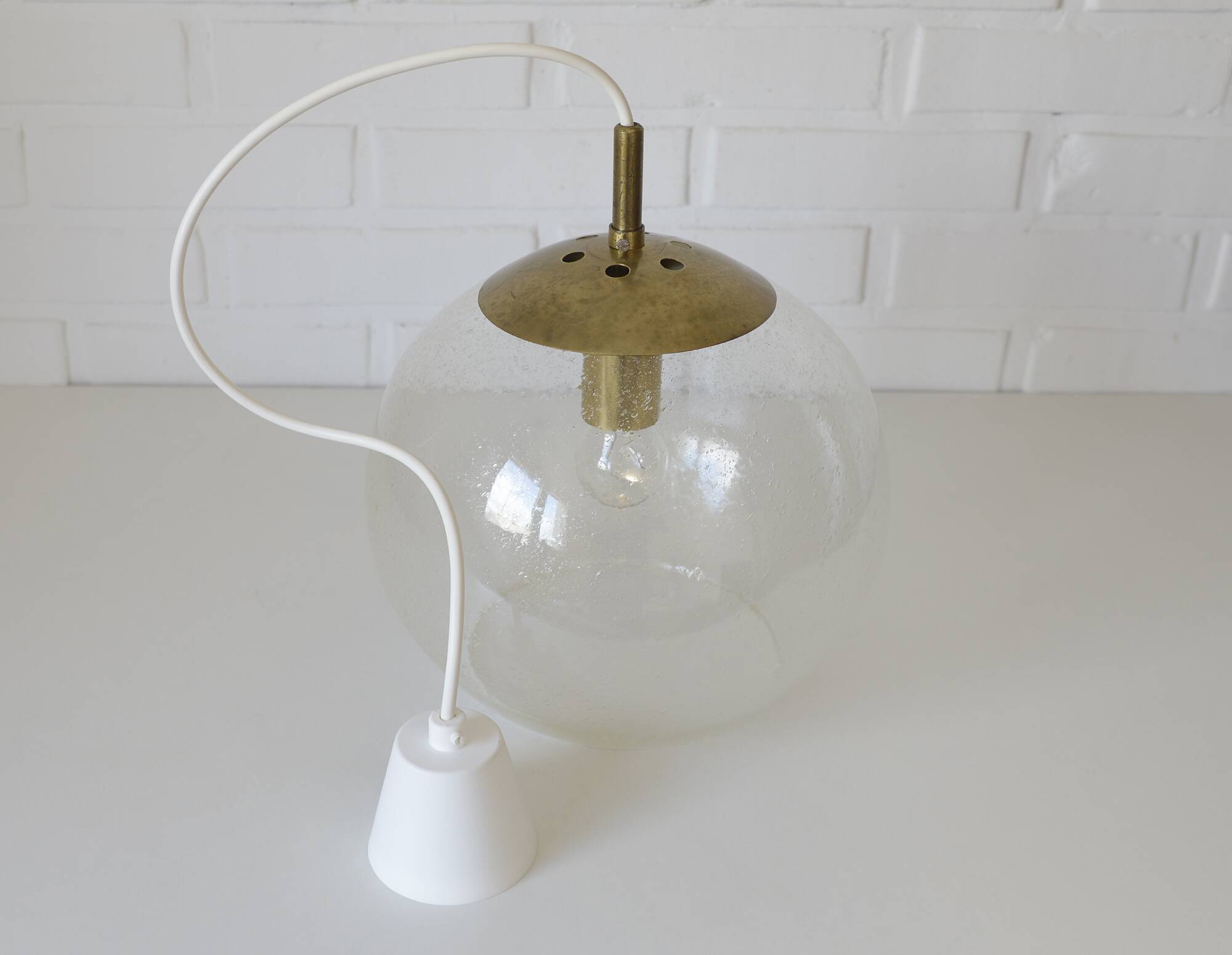 Vintage brass and bubble glass pendant lamp mid century modern hanging lamp