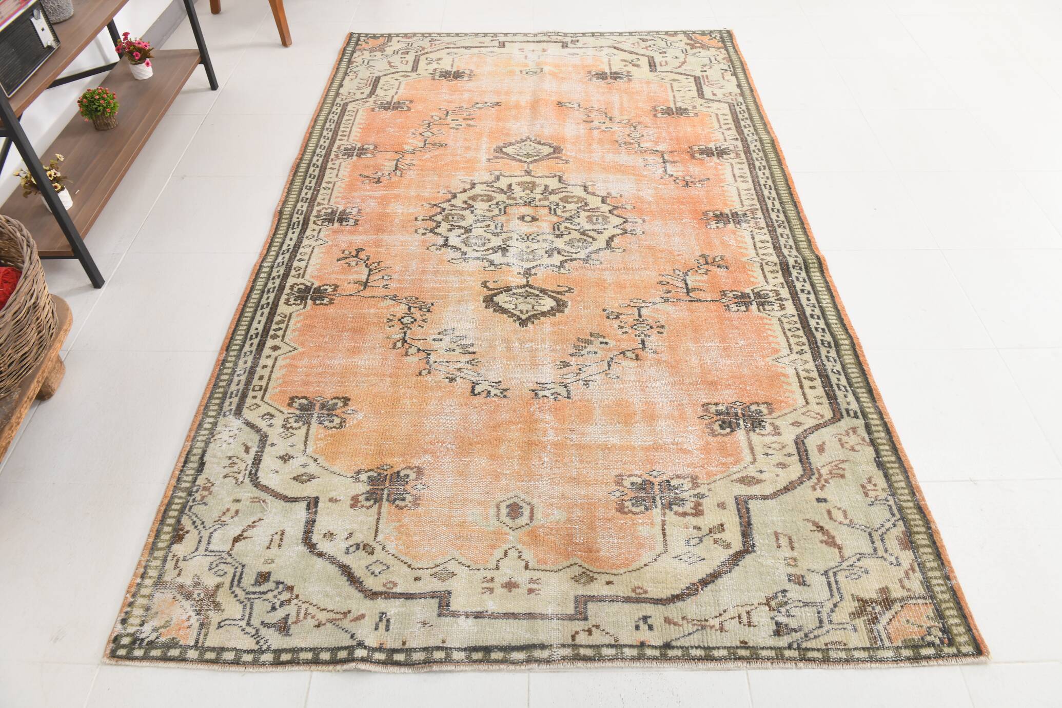 5x9 Peach Orange Antique Vintage Rug 166x263Cm SK 24342