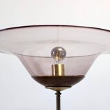 Lampadaire télescopique en laiton avec plateau en marbre travertin rouge, Italie