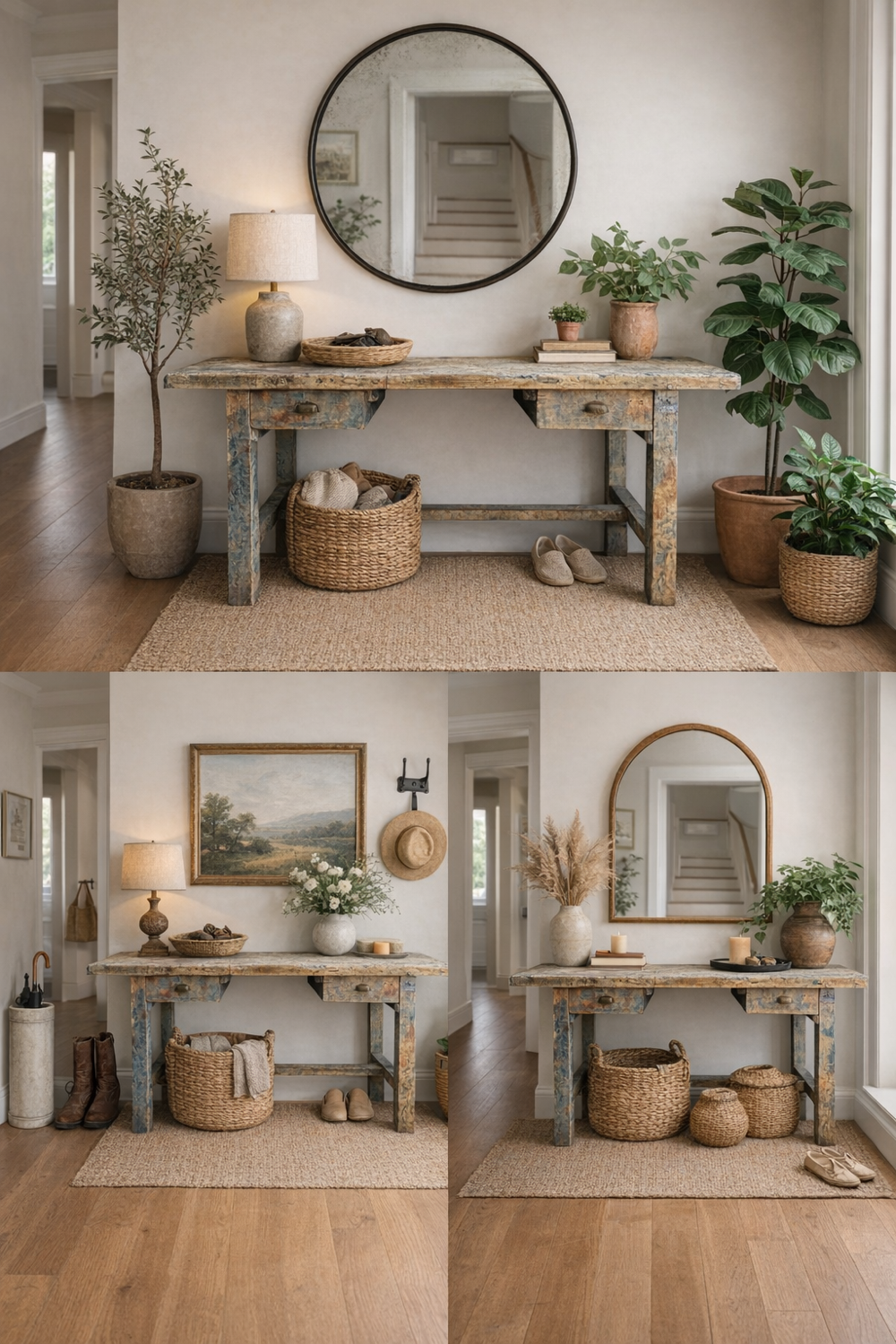 Blue patina beech drawer console table 1940