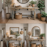 Blue patina beech drawer console table 1940