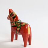 Set of 2 Vintage Swedish Dala Horses in Wood, Hand-Painted Red