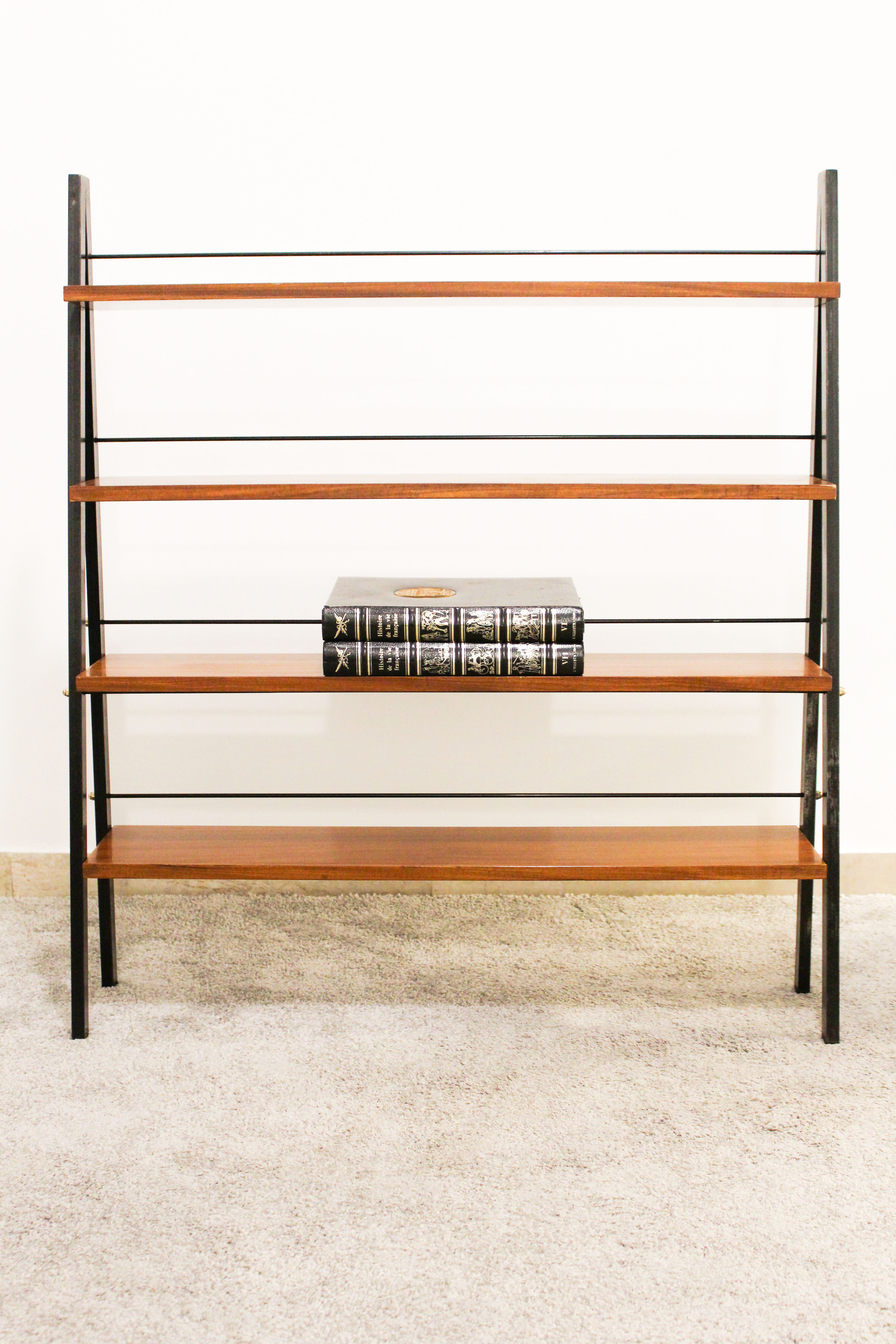Scandinavian ladder shelves in teak and iron, Italy 50s