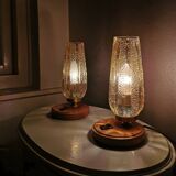Lampes en bois avec capot en verre doré, années 70