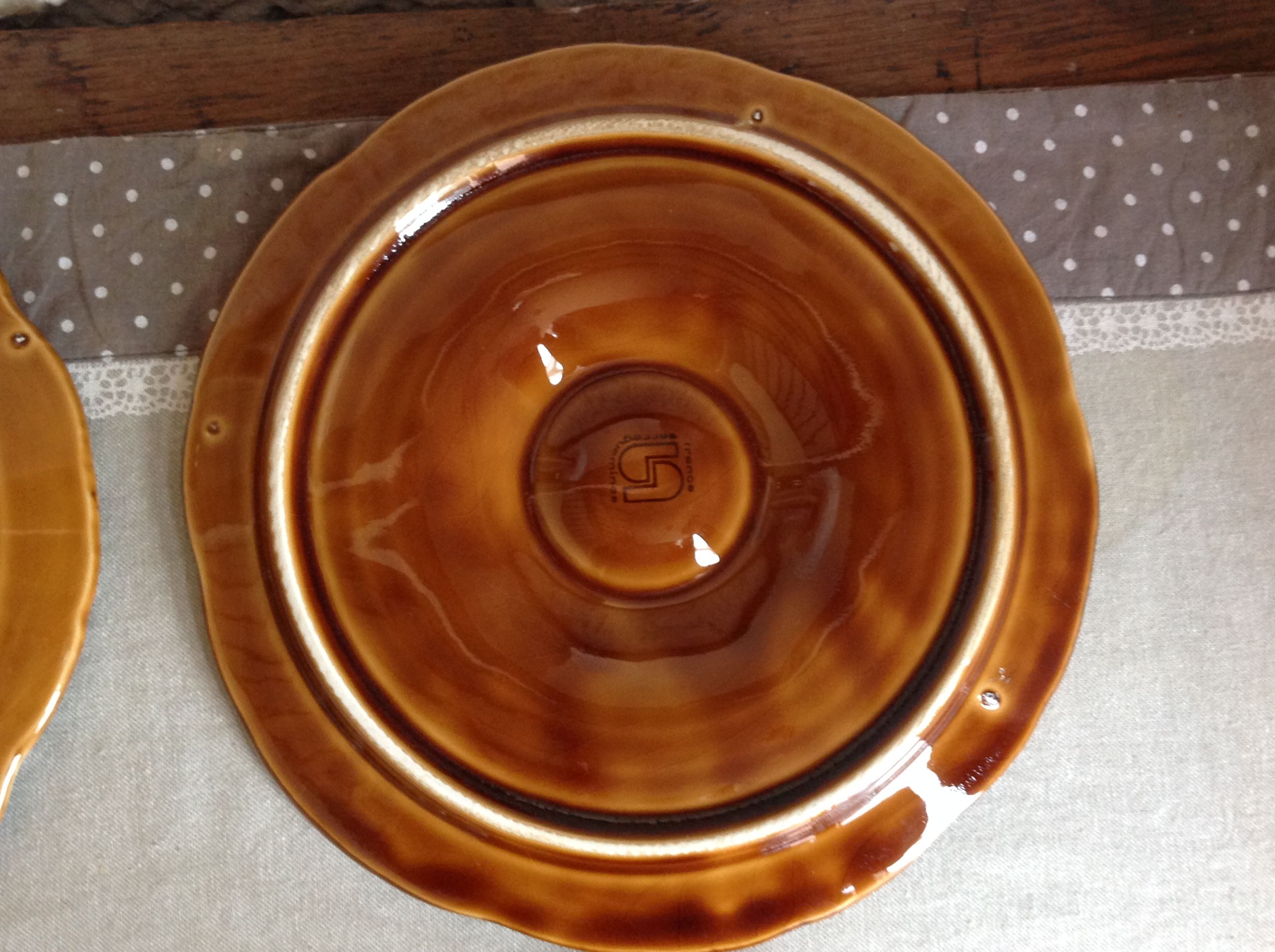 Four oyster plates in sarreguemines / vintage polychrome dabbling