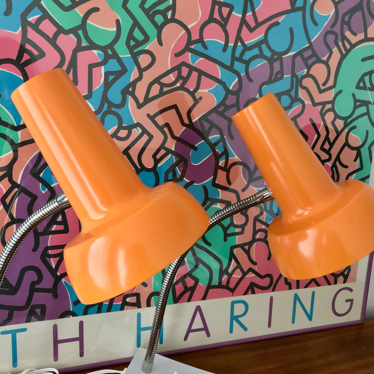 Pair of orange vintage sis table lamps, Model 838