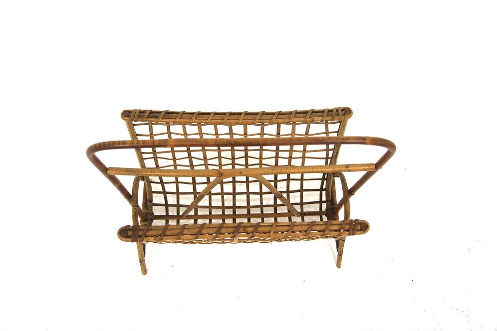 Scandinavian rattan magazine rack, Sweden, 1950