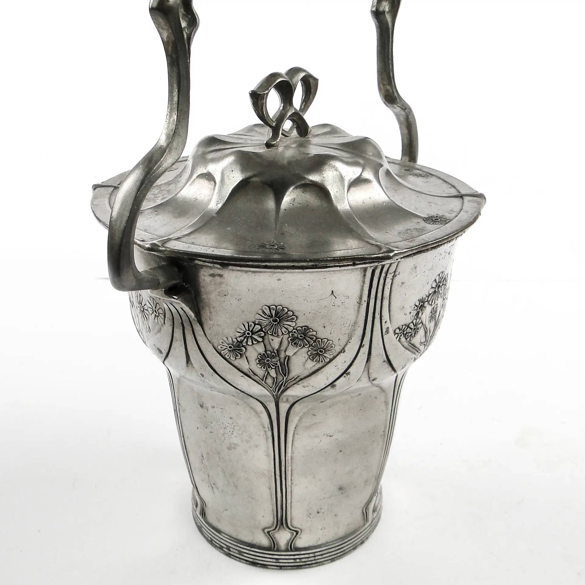 Art Nouveau tea caddy, silver-plated pewter, Orivit, Germany, early 20th century