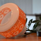 Seventies chandelier in white opaline decorating orange flowers