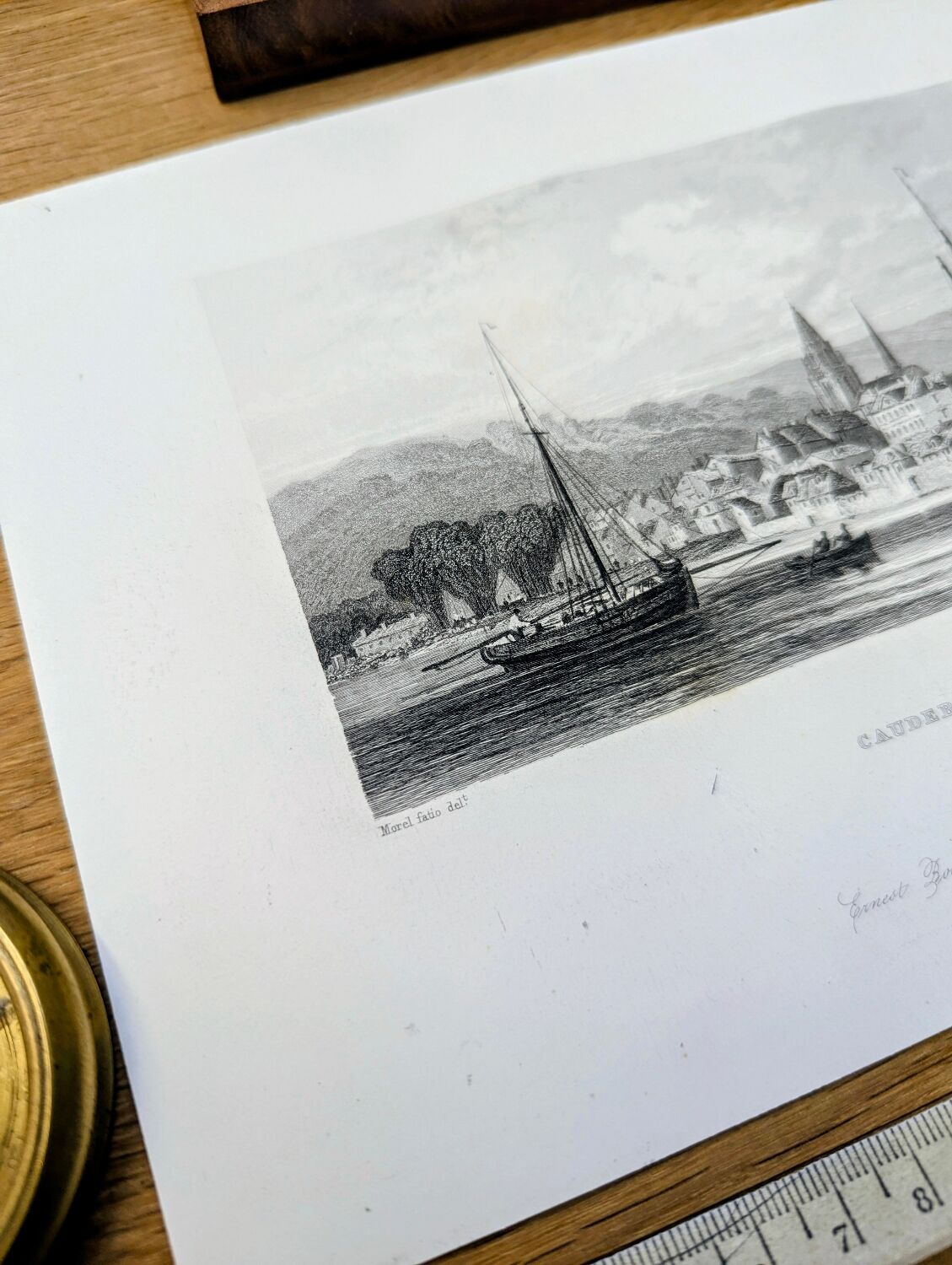 Vintage engraving of Caudebec, Normandy. Printed in 1844.