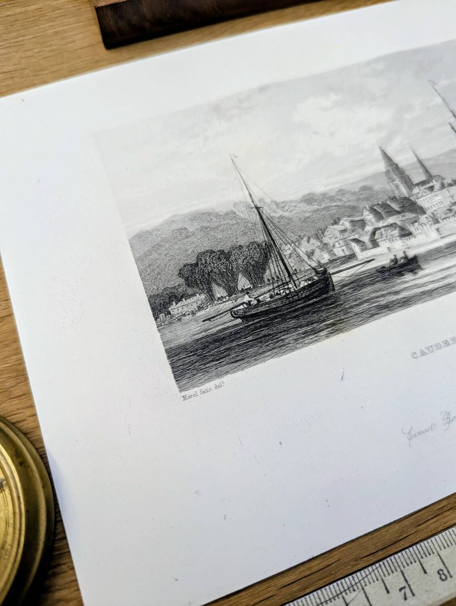 Vintage engraving of Caudebec, Normandy. Printed in 1844.