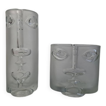 Vases en forme de visage Adolf Matura Modèle 3483 & 3484, Sklo Union, 1972