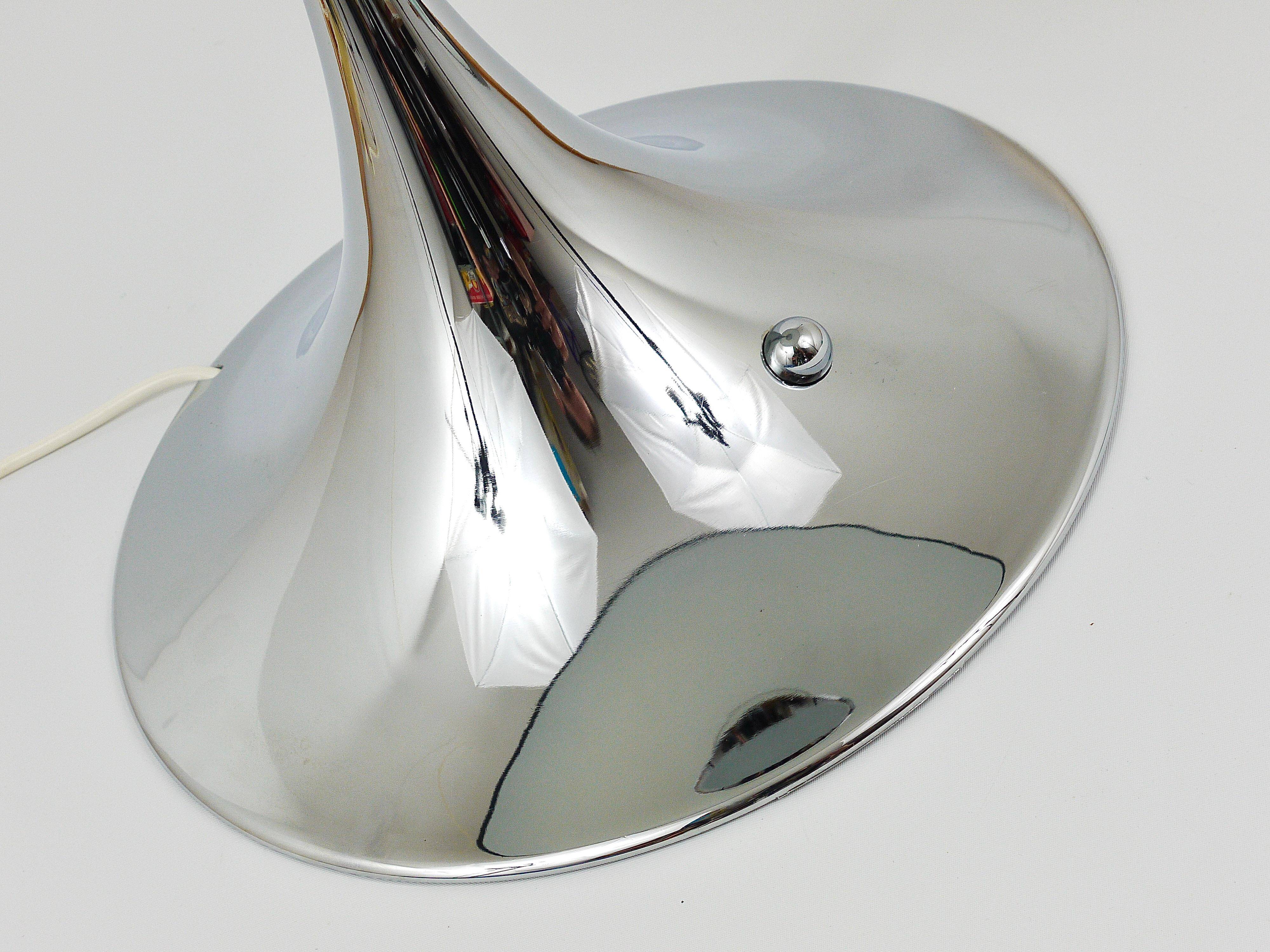 Rare Panthella table lamp by Verner Panton with a chrome base and grey shade.