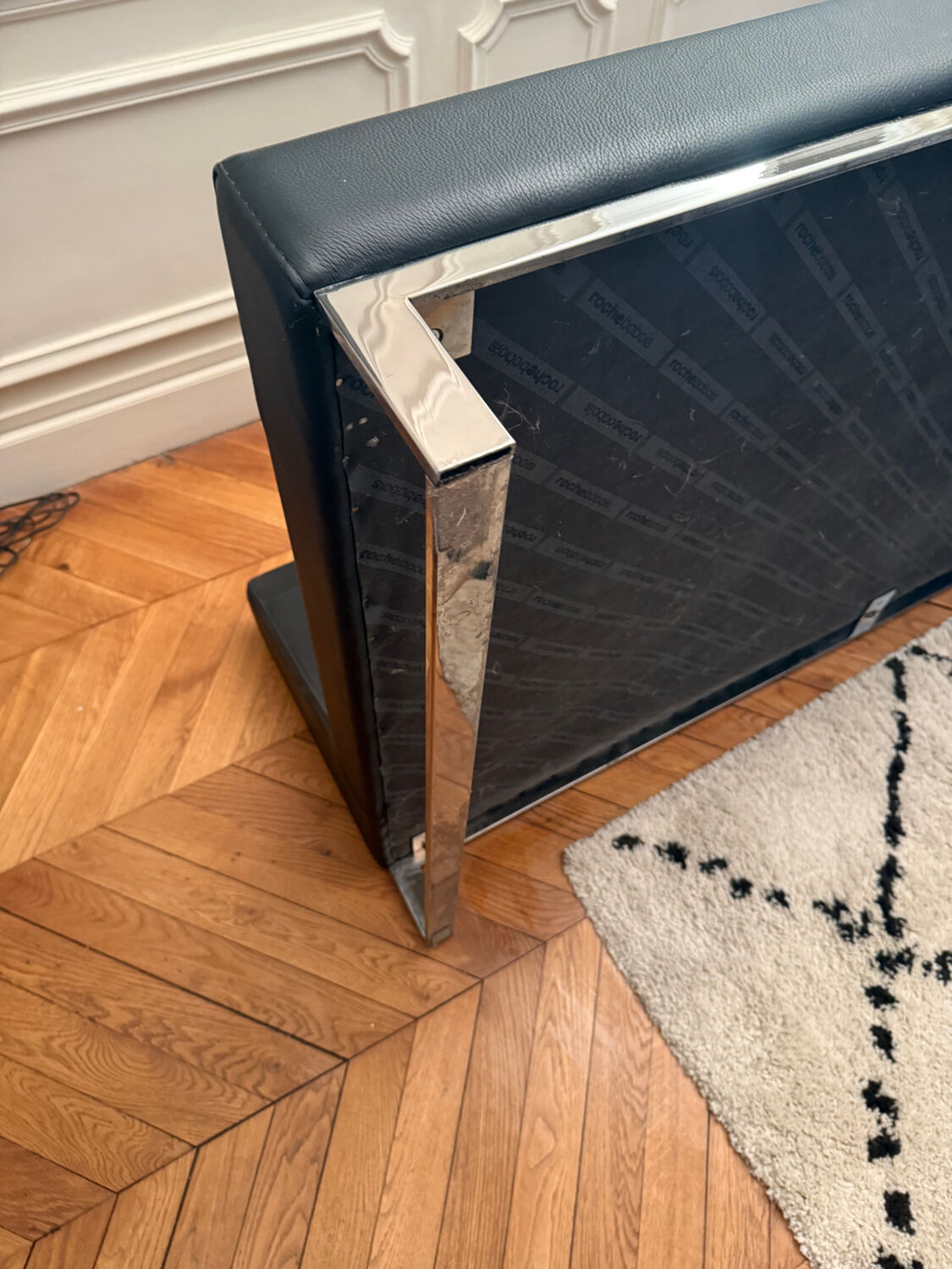 Canapé, cuir noir, Roche Bobois avec méridienne, canapé d’angle