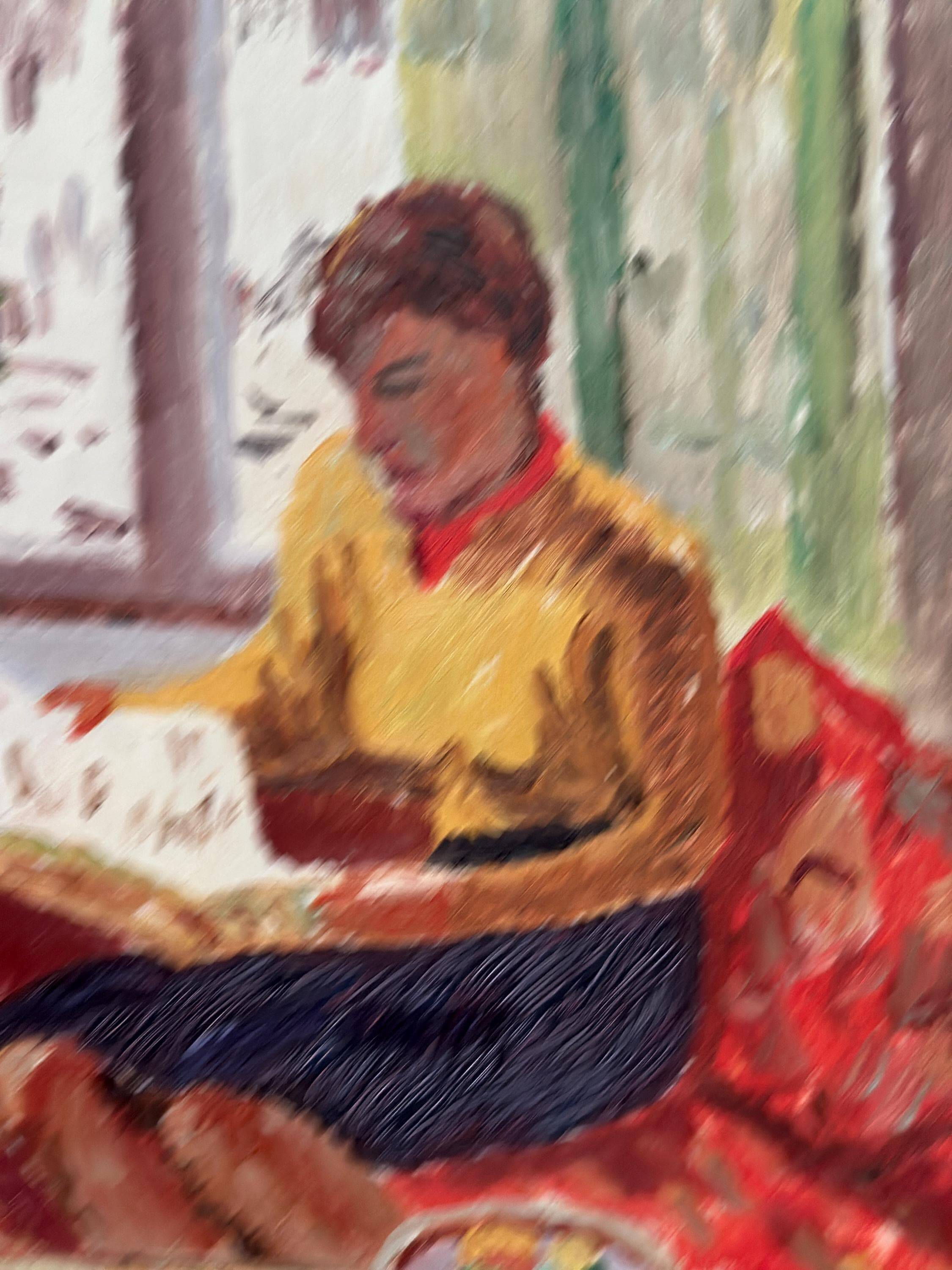 Original Swedish Oil on Panel – “Woman Reading Book” by Einar Emland