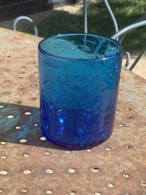 4 verres à whisky en verre souffle bleu cobalt