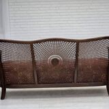 1950s, Danish 3-seater sofa, salmon/pink velour, furniture mesh.