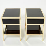 Paire de tables de chevet laquées laiton par Michel Pigneres 1970