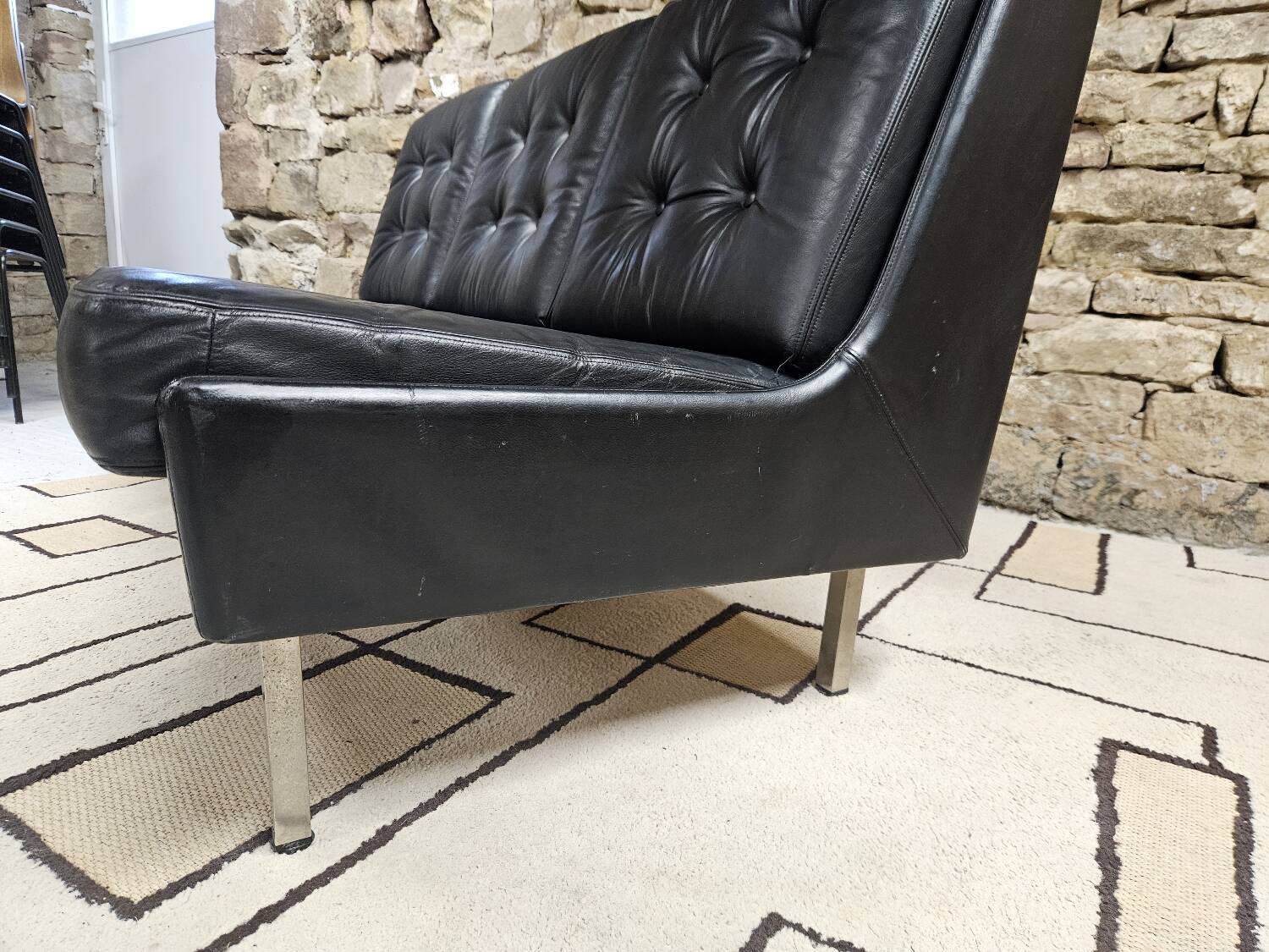 Vintage leather bench sofa 1970"