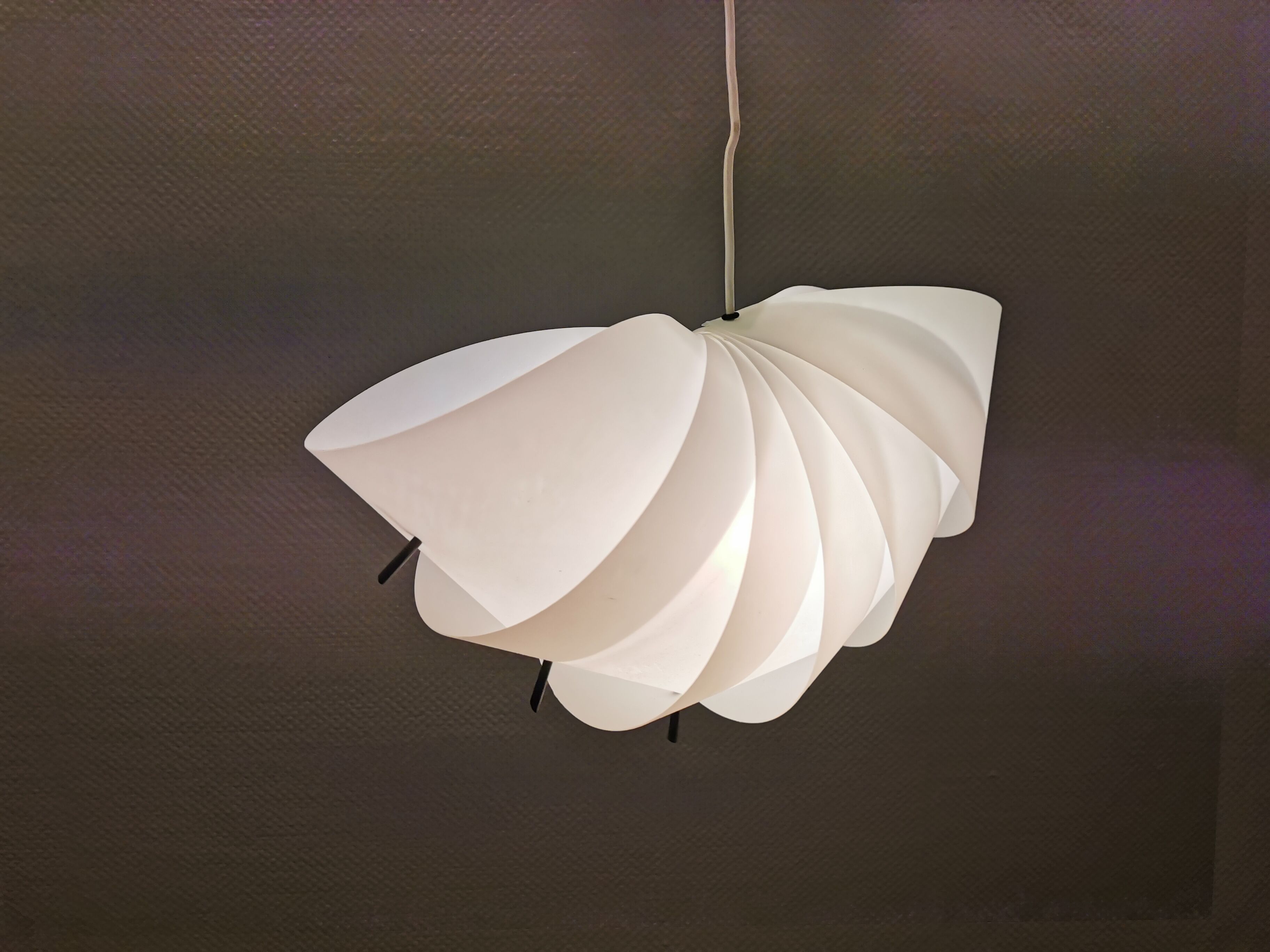 Danish conch, snail shell hanging lamp from the 80s, made of hard ABS plastic.