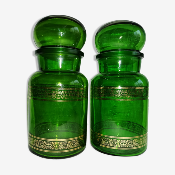 Pair of green jars apothecary type