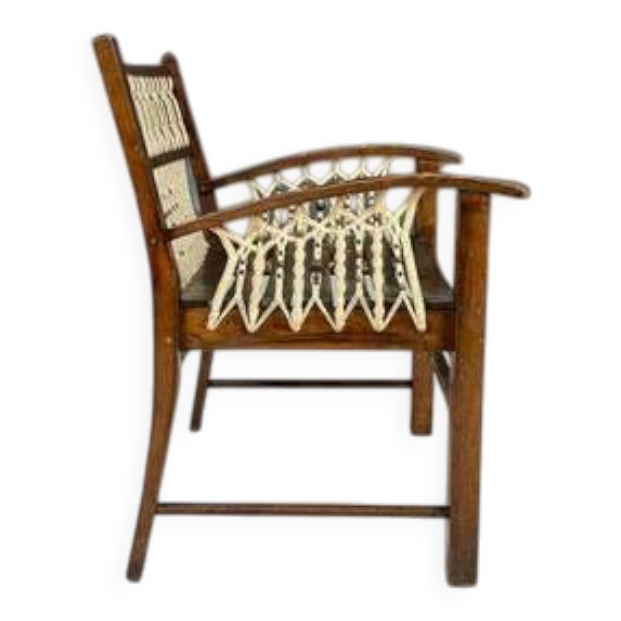 Vintage macramé armchair, 1960s, Czechoslovakia, wooden frame