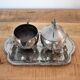 Antique Silver Plated Sugar Bowl & Creamer Set on Tray: Old Tableware