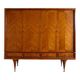 Vintage 4-door chevron wood wardrobe with mirror and gold legs.