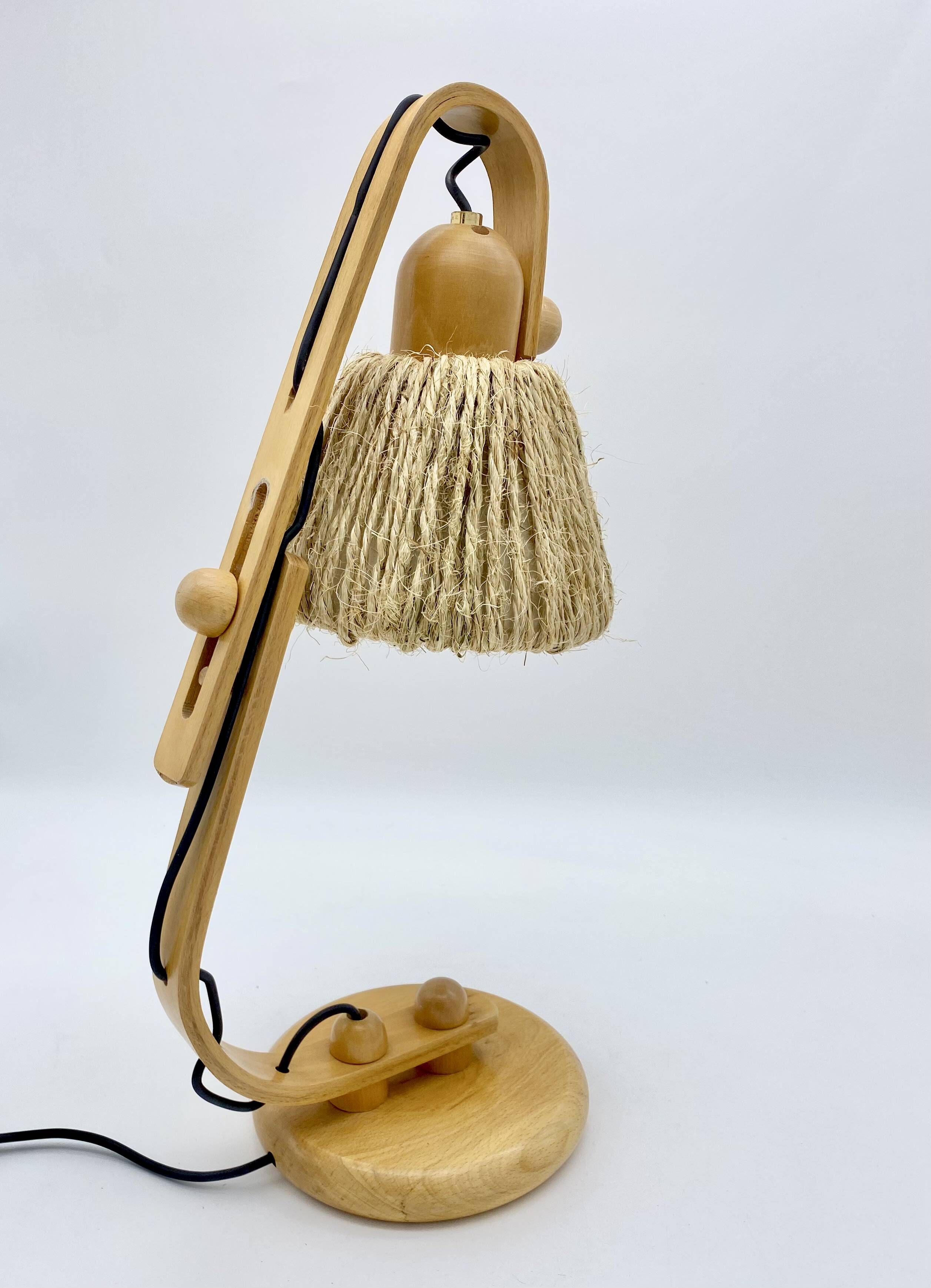 Lampe articulée en bois et corde, années 70