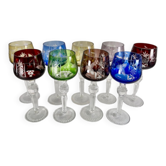 Roemer Verre en cristal de couleurs x 9 Vintage  France 70