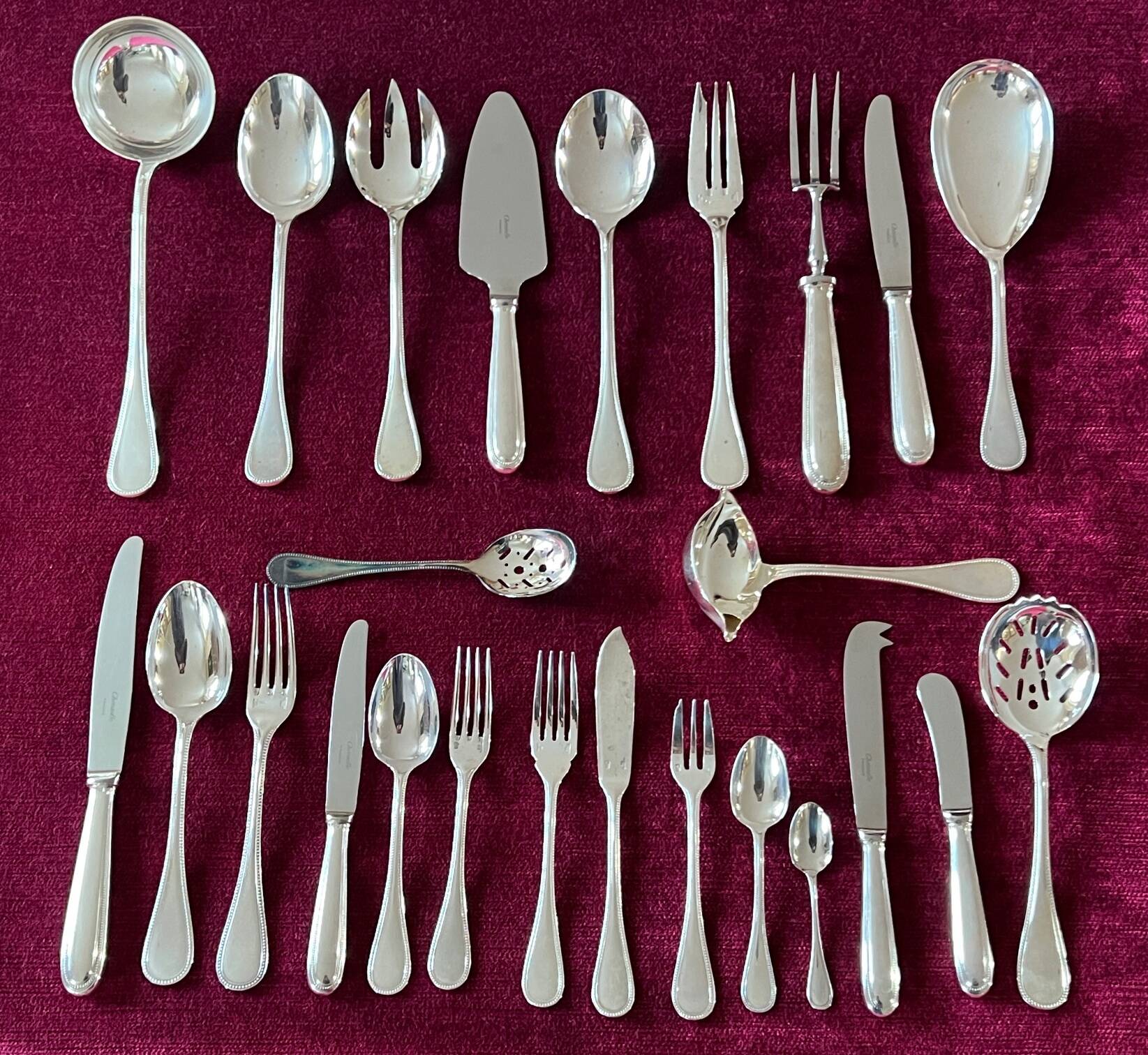 Christofle - Christofle cutlery set with silver metal beads for 12 people. 172 items.