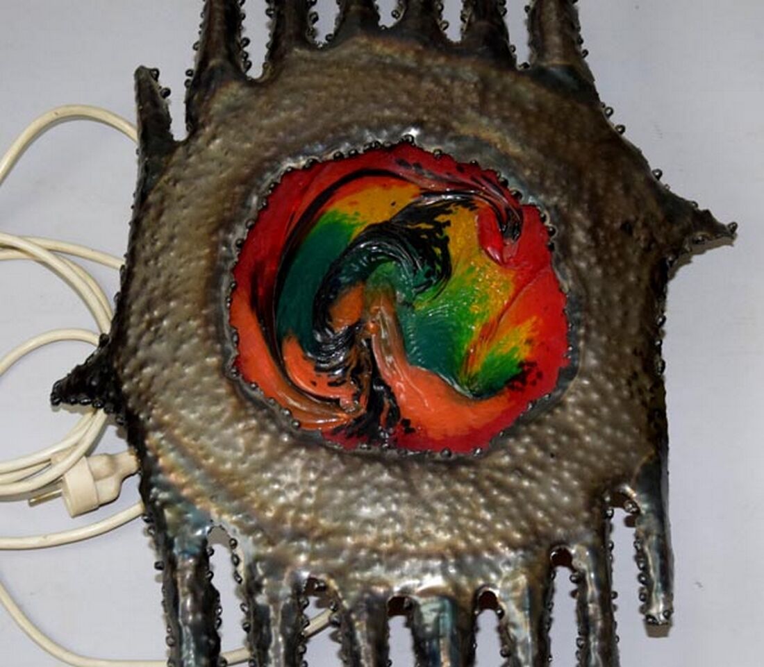 1950s Rare Design Iron/Glass Wall Lamp, Czechoslovakia